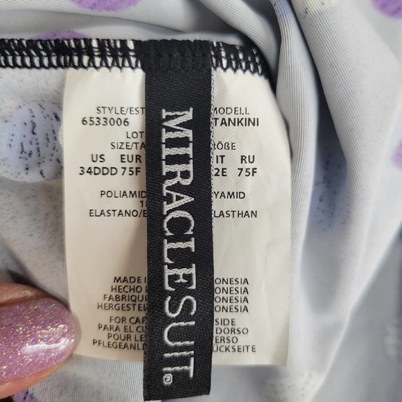 Miraclesuit Multi Spot Surplice Tankini Swim Top Size 34DDD Black Polka Dot NWT - Picture 8 of 9